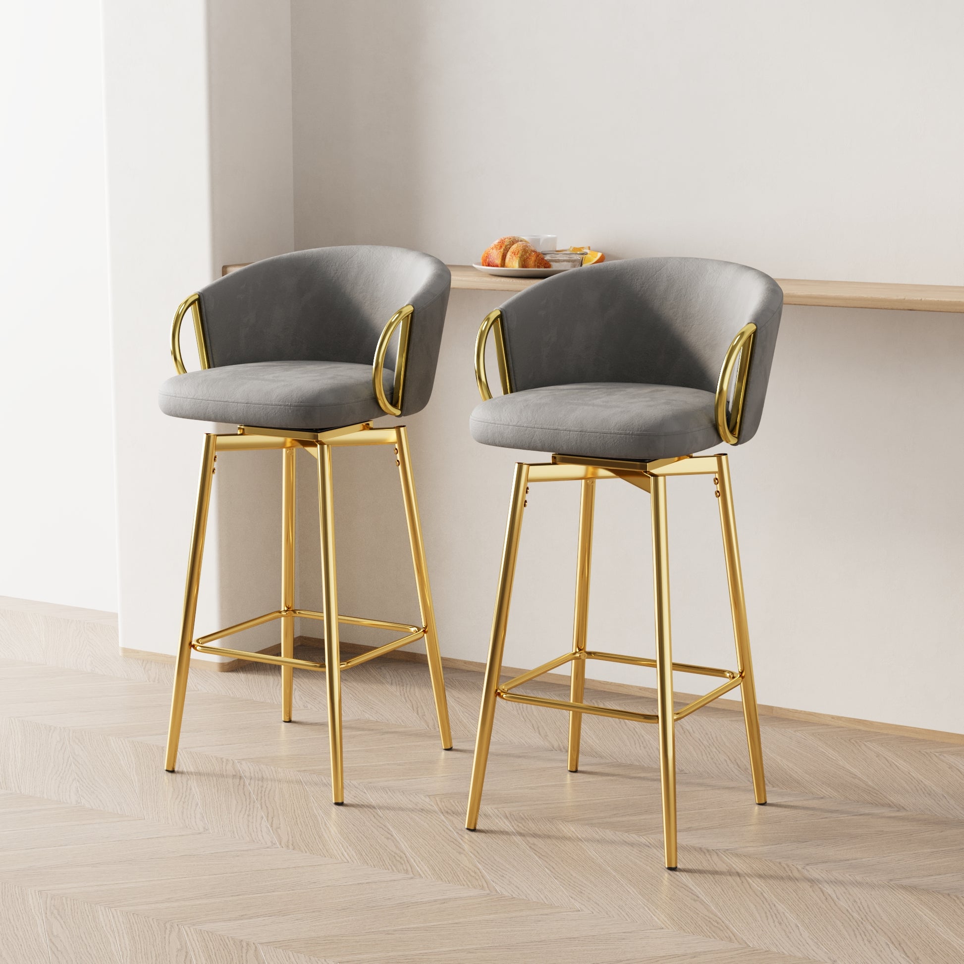 30 Inch Dining Chairs Set Of 2 Modern Style 360 Swivel Bar Chairs With Simple Design, Comfortable High Stools, And Flexible Dining Chairs Suitable For Bars, Restaurants,Velvet Bar Chair Beige Grey