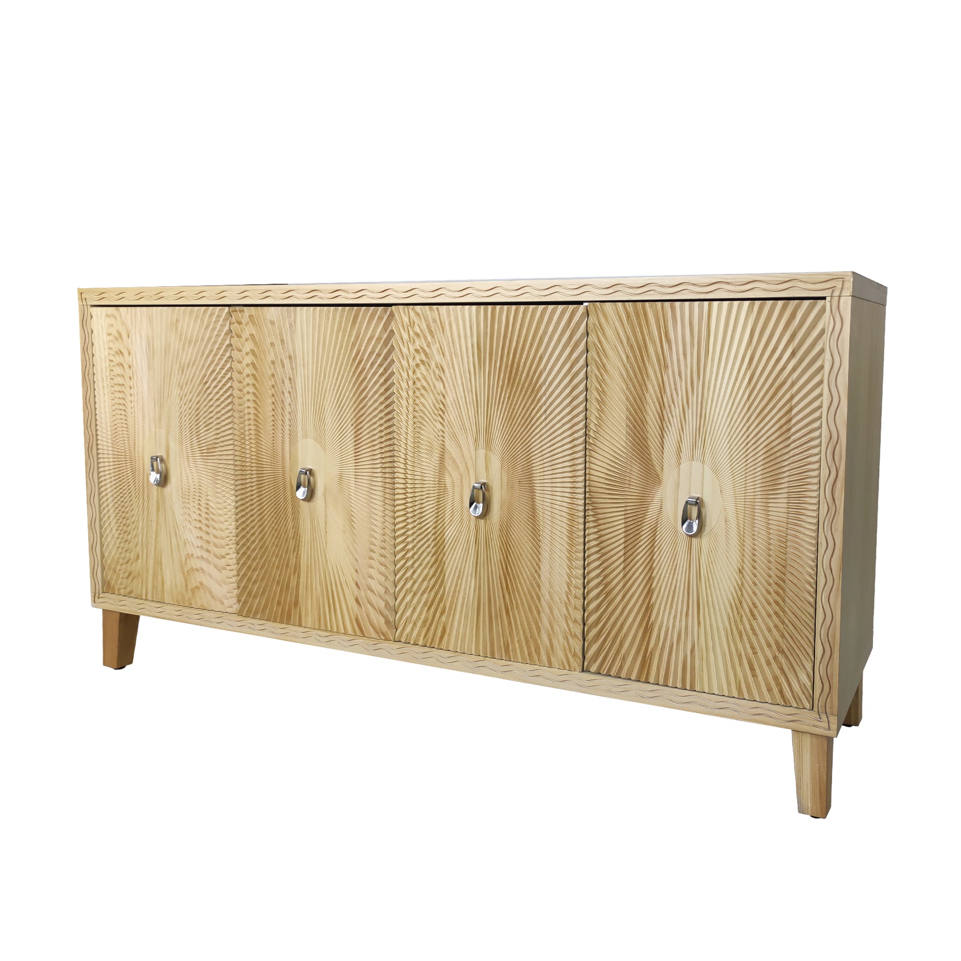 Vintage 4 Door Storage Cabinet, Carved Scatter Pattern Dining Sideboard, Large Buffet With Adjustable Shelves, Multifunctional Accent Cabinet Living Room Console Cabinet Natural Natural Mdf