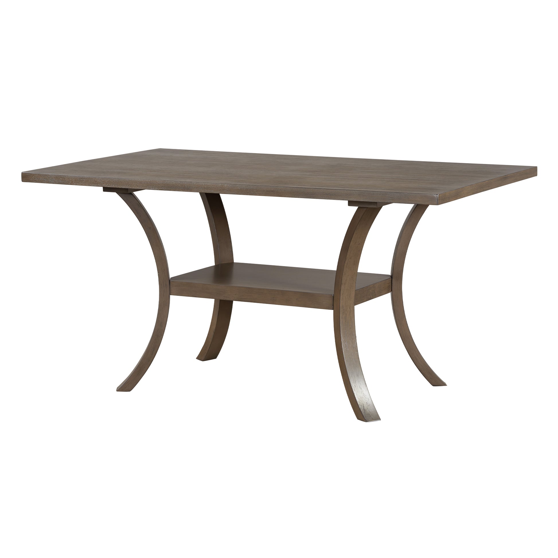 6 Piece Wood Dining Table Set With Storage Shelf And Curved Legs, Kitchen Table Set With Bench And 4 Removable Cushions Dining Chairs, Modern Style, Brown Gray Cushion Wood Dining Room Solid Wood Rubberwood Rectangular Dining Table With Bench Wood Wood
