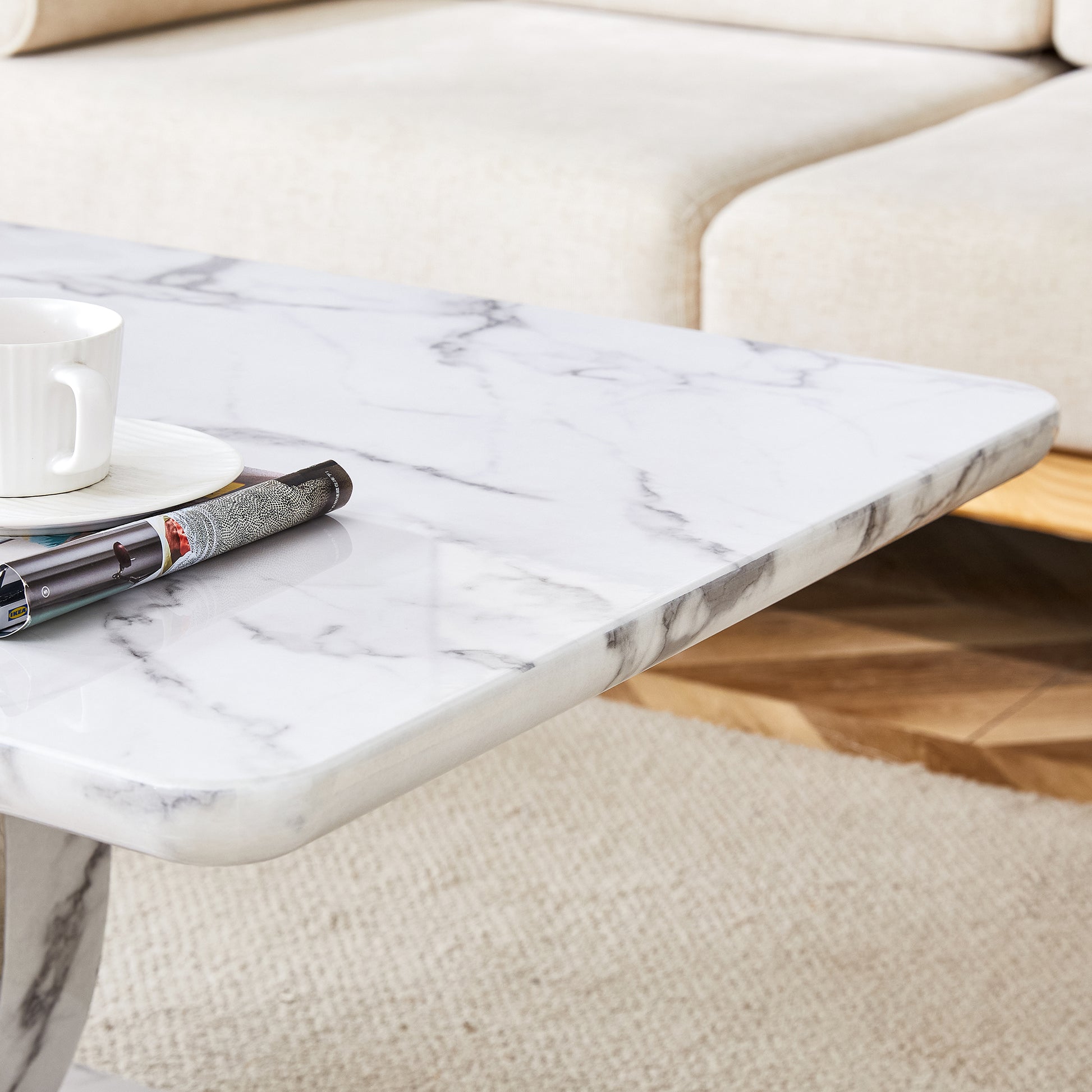 Modern Simple Luxury Imitation Marble Dining Table Rectangular Coffee Table. The Computer Desk. The Game Table. Suitable For Dining Room, Living Room, Terrace, Kitchen. 47 "X 25.6" 18 "Ct 1280 White