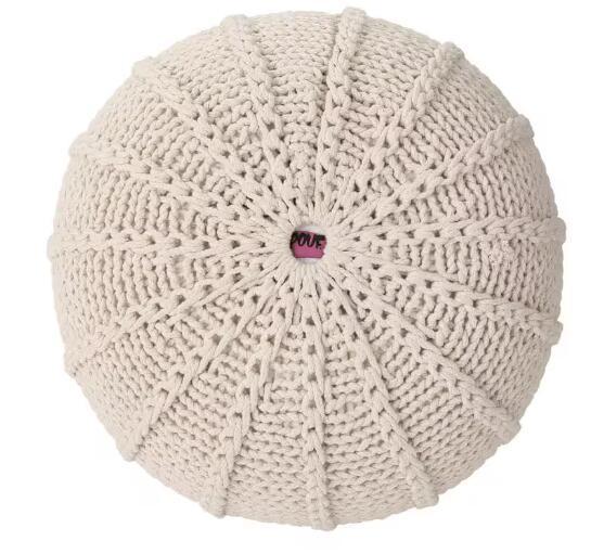 Knited Pouf Beige Cotton