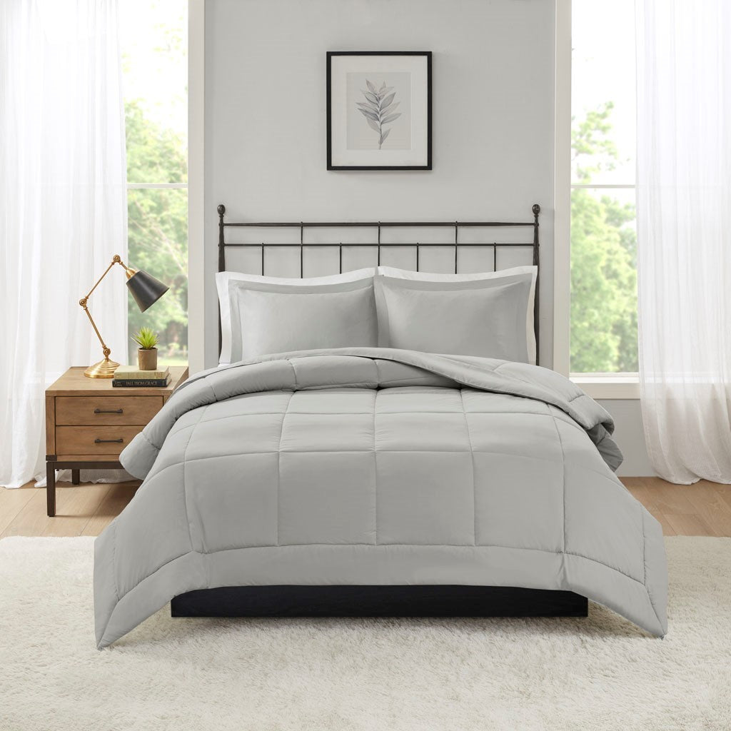 Microcell Down Alternative Comforter Mini Set King Grey Microfiber