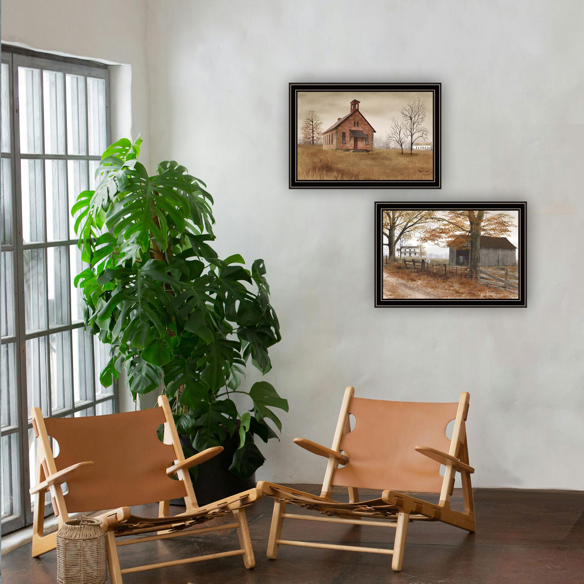 2 Piece Vignette Back To School, Old Country Road Black Framed Wall Art For Living Room, Bedroom Wall Art Print For Home Decor By Billy Jacobs Multicolor Wood Paper