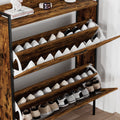 A Shoe Cabinet With 2 Flip Top Drawers, An Entryway Shoe Cabinet, A Narrow Standalone Shoe Rack Cabinet With Metal Legs, Rustic Brown,31.5'' W X 8.5'' D X 39.5'' H. Rustic Brown Particle Board