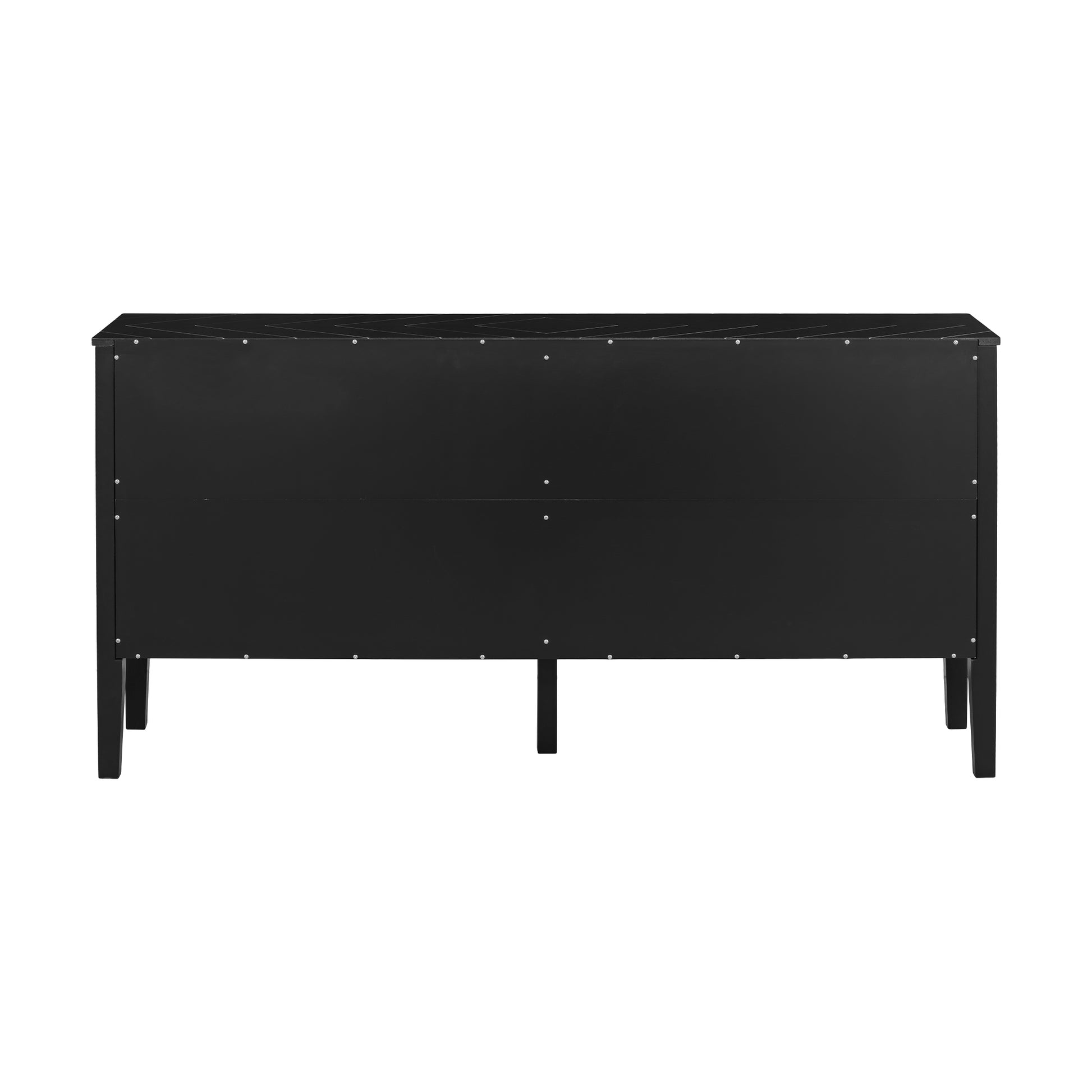 Four Door Sideboard With Geometric Line Patterns And Vintage Metal Handles For Timeless Elegance,Suitable For Living Rooms, Entrance And Study Rooms Black Primary Living Space American Design Mdf