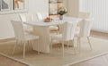 Table And Chair Set.67*35.4 Cream Style Mdf White Dining Table Set With 6 Cream Style Dining Chairs With A Vertical Line Design On Backrest.Adding A Warm And Gentle Atmosphere To Your Family. White