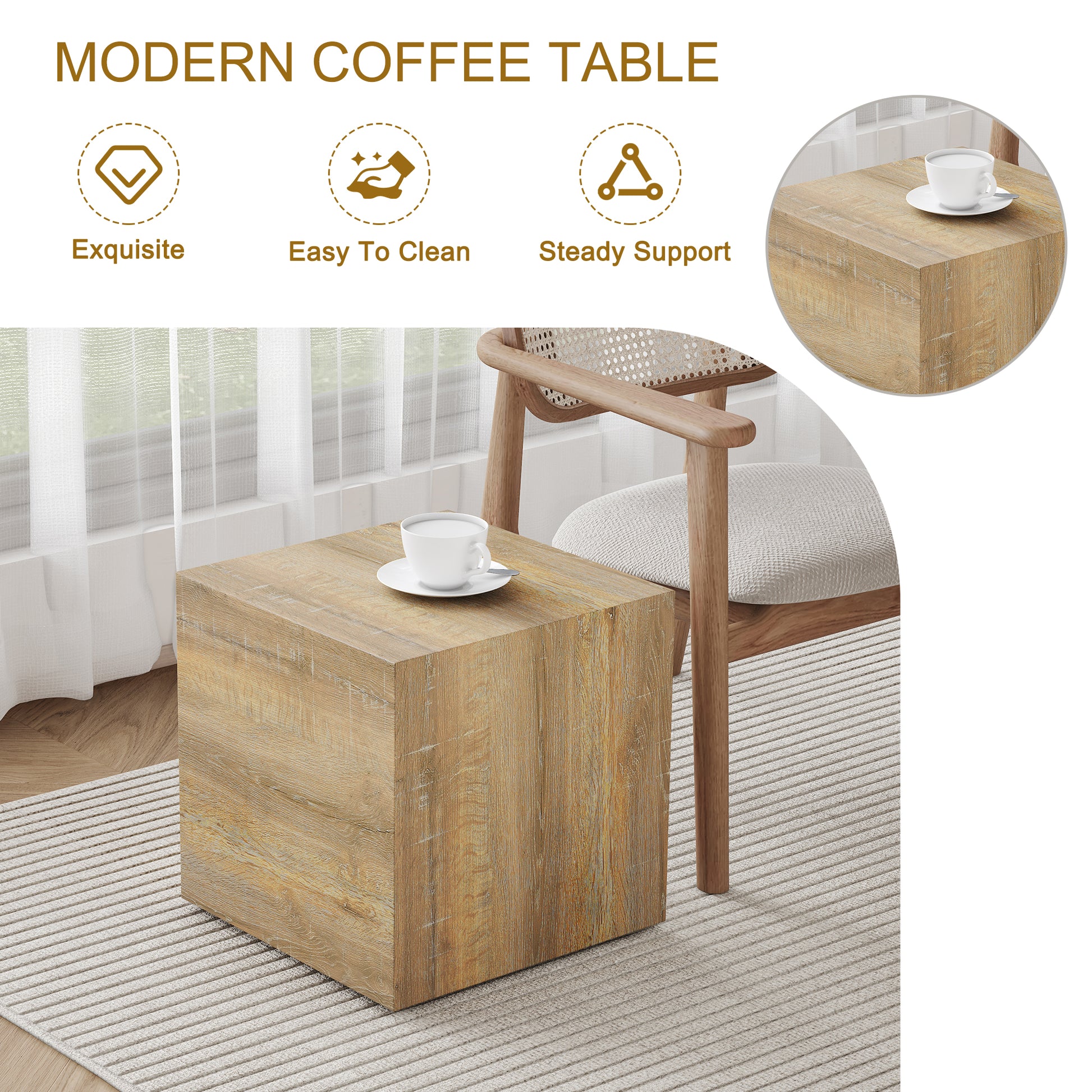 Elevate Your Living Space With This Square Modern Mdf Coffee Table That Showcases Smooth, Light Wood Color Texture Patterns. It Is Characterized By Stylish Design.15.7*15.7*15.7 Wood Mdf