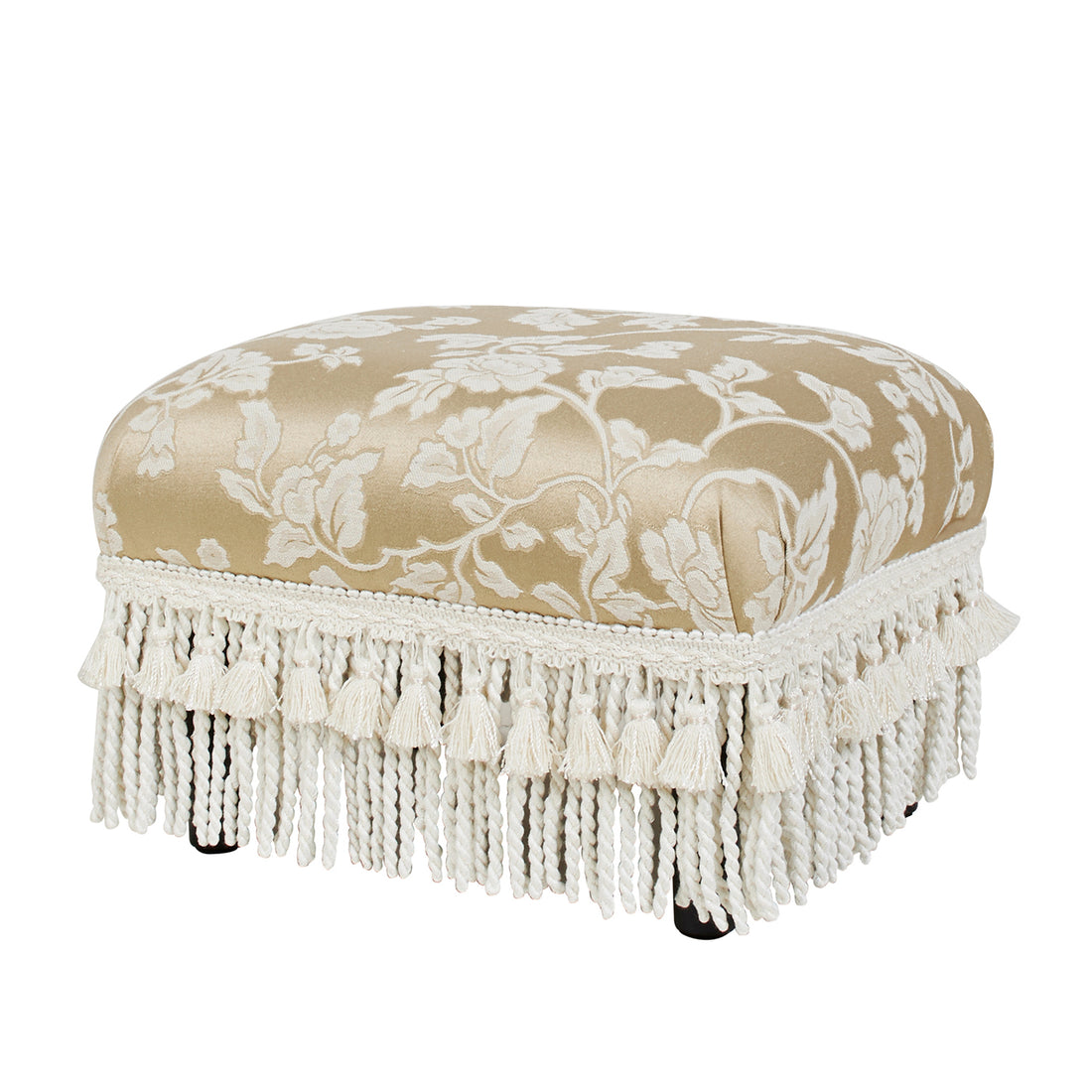 Fiona Accent Footstool Ottoman, Champagne Beige Floral Jacquard Beige Foam Fabric