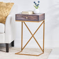 End Table K D With 1 Drawer Dark Brown Wood Metal