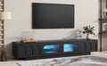 Tv Stand With Fluted Tempered Glass Doors For Tvs Up To 95'', Functional Media Console With Arched Cabinet Doors, Entertainment Center With App Controlled Led Light For Living Room, Black Black Primary Living Space 90 Inches Or Larger 90 Inches Or Larger