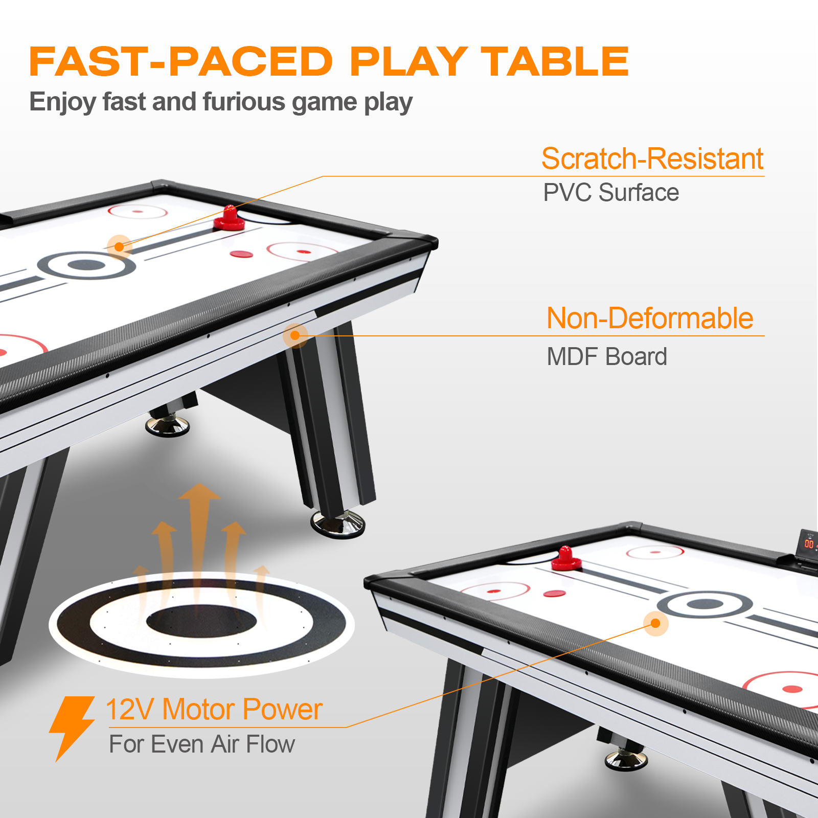 Air Hockey Table, 72" Indoor Hockey Table For Kids And Adults, Led Sports Hockey Game With 2 Pucks, 2 Pushers, And Electronic Score System, Arcade Gaming Set For Game Room Family Home Indoor Fitness Black White Gym Gym Mdf