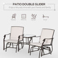 Outsunny Outdoor Glider Chairs With Coffee Table, Patio 2 Seat Rocking Chair Swing Loveseat Withsling For Backyard, Garden, And Porch, Beige Beige Fabric Metal