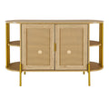 2 Door Elegant Curved Dining Cabinet With Gold Trim And Woven Rattan Doors For Dining Room Natural Natural Particle Board