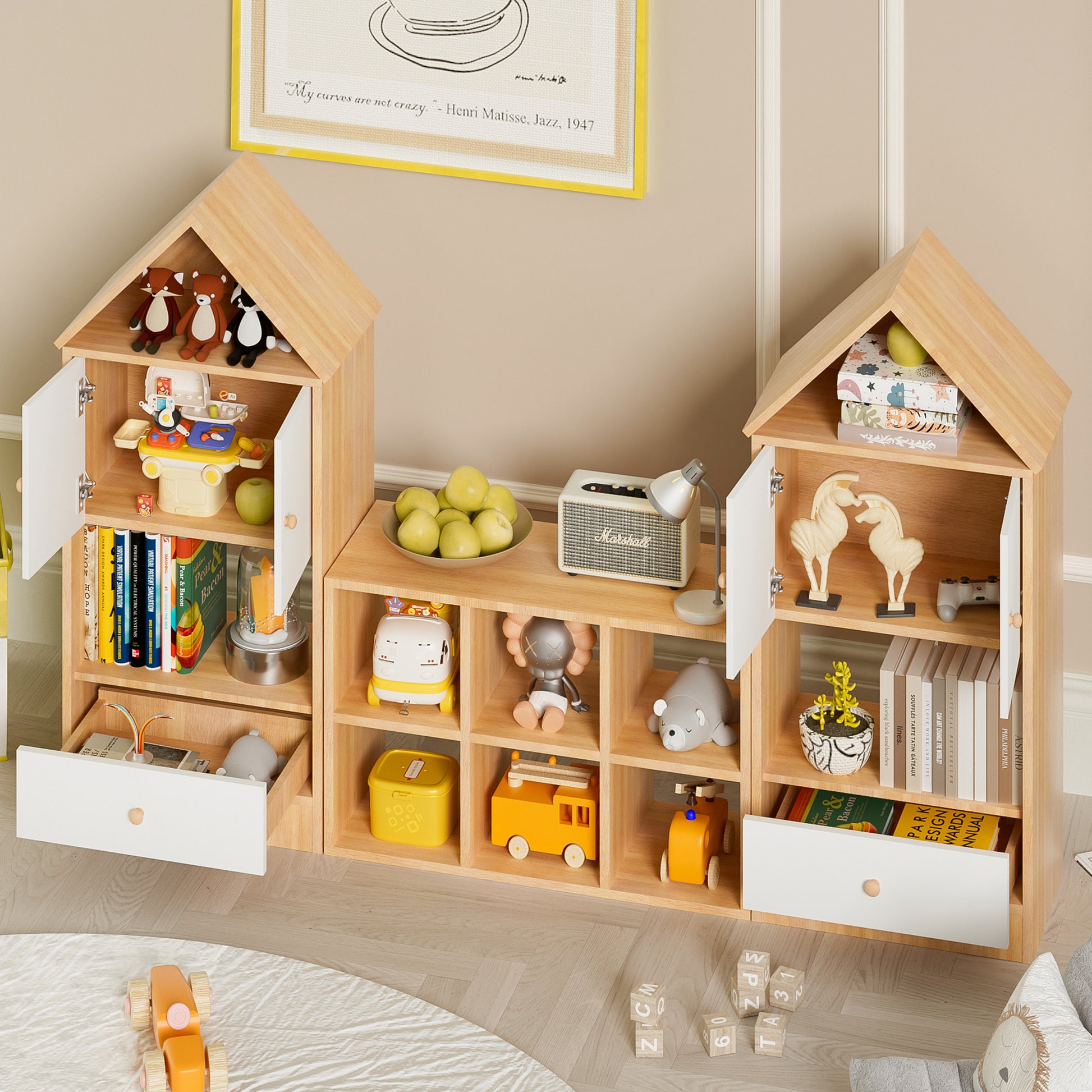 Versatile Children'S Bookshelf With House Shaped Design, Multi Functional Storage For Books And Toys, Adjustable Placement, Durable Kids Organizer For Playroom Or Bedroom Easy Assembly & Safe For