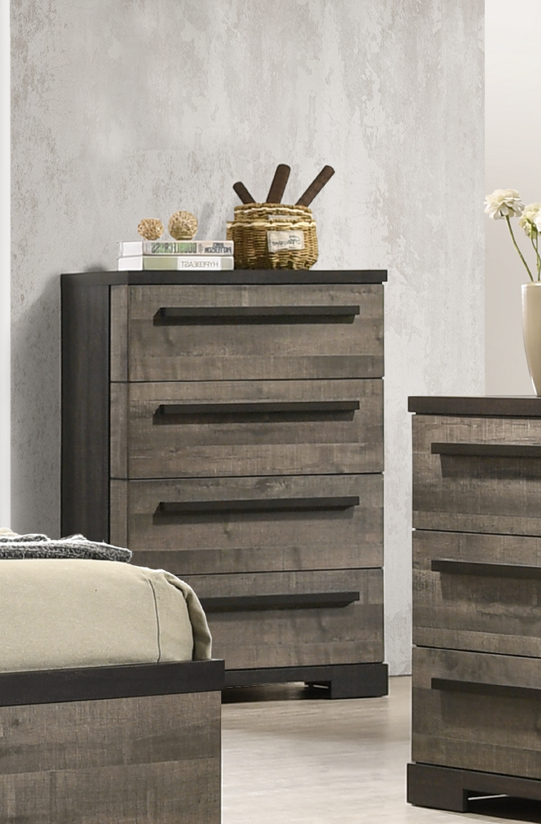 1Pc Contemporary 4 Drawer Chest Brown Gray Finish Wooden Bedroom Furniture Brown Brown Bedroom Contemporary,Transitional Wood