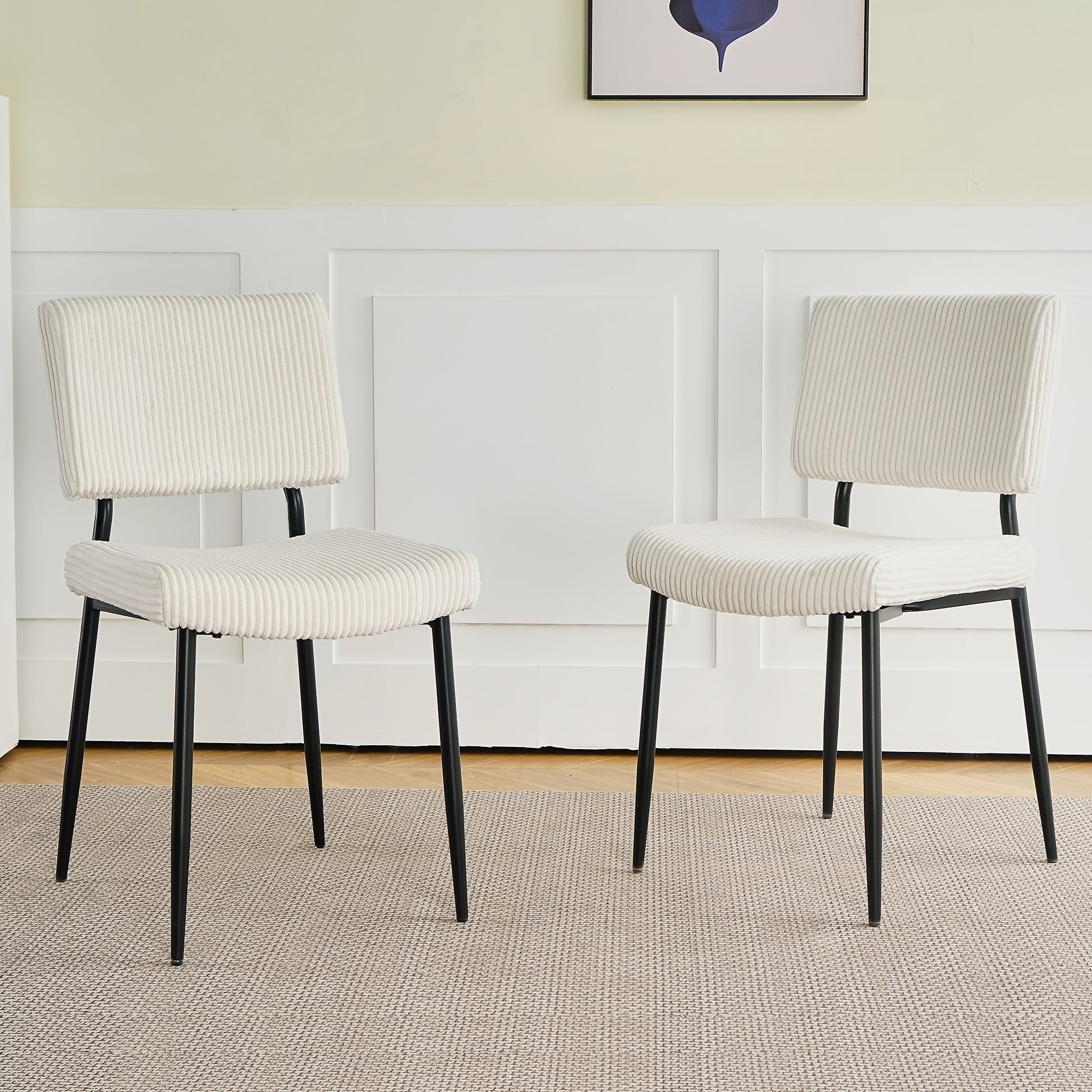 Modern Beige Simple Velvet Dining Chair Fabric Upholstered Chair Home Bedroom Stool Back Dressing, White Round Table Set, Chair Black Metal Legs Set Of 3 White Mdf