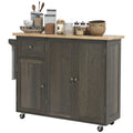 Homcom Triple Cabinet Rolling Kitchen Island On Wheels, Kitchen Cart With Storage Shelf Adjustment, Rolling Utility Cart With Wood Top, Towel Rack, Big Drawer, Distressed Brown Distressed Brown Wood