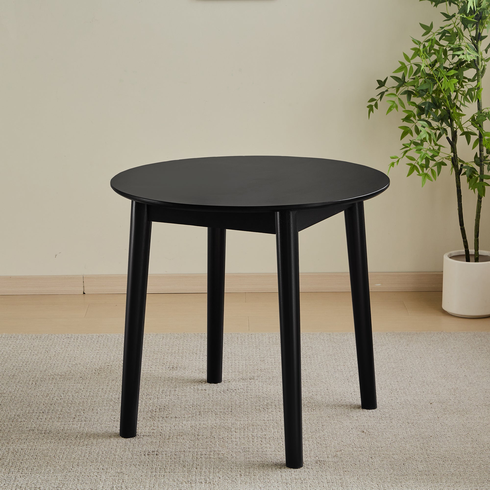 Black Round Table, All Solid Wood, Can Sit 2 4 People Diameter 31.5 Inches Black Solid Wood