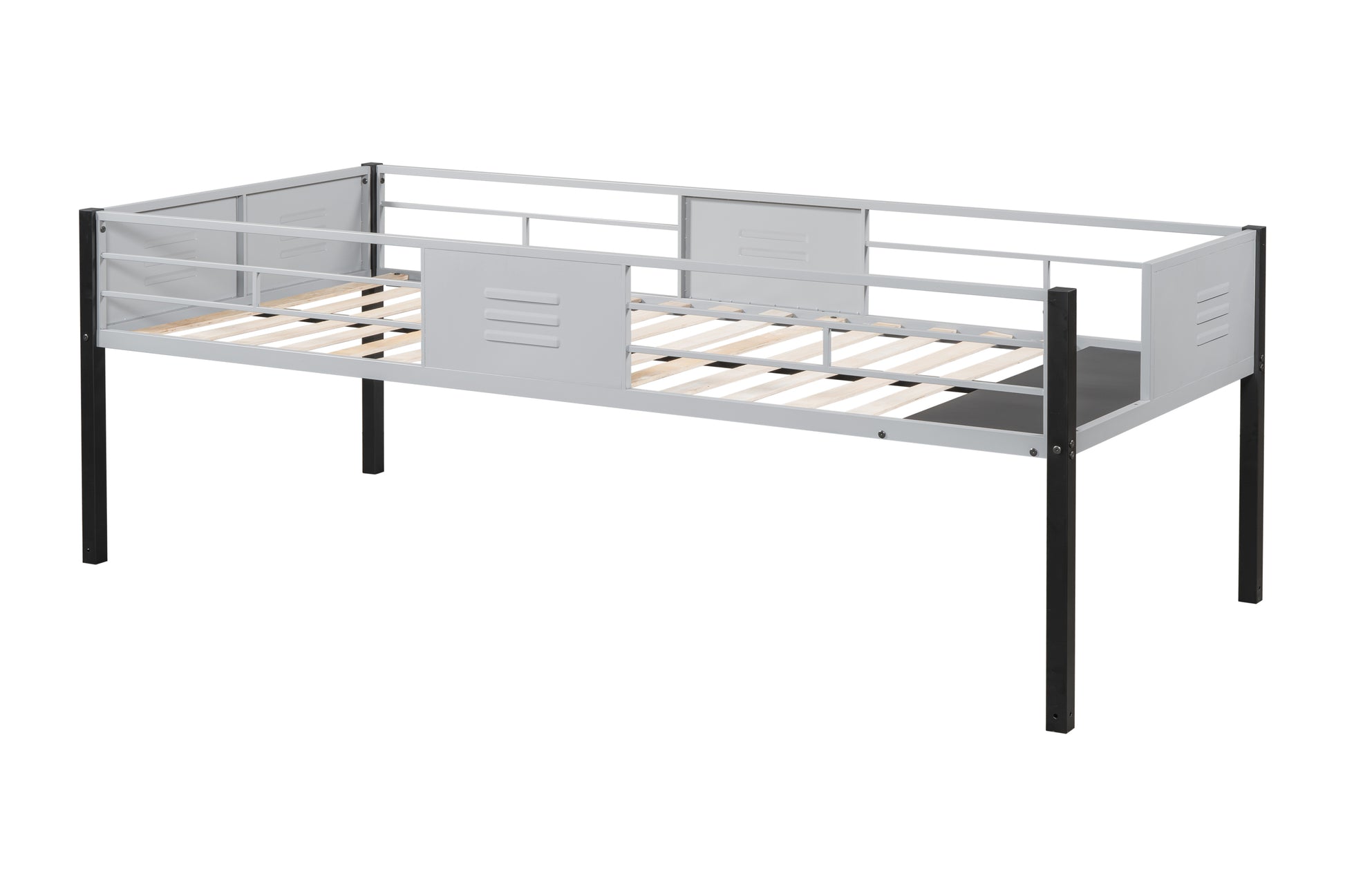 Triple Bunk Bed With Vent Board Sturdy Metal Frame Noise Free Wood Slats Separatable Into Three Beds No Box Spring Needed Twin Black Bunk Steel