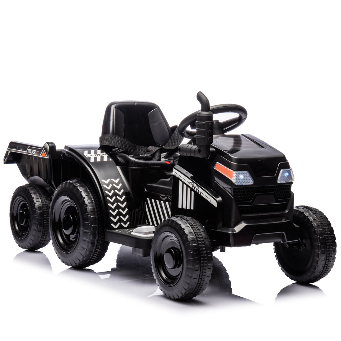 12V Kids Ride On Electric Tractor Black Knight,Kids Ride On Toy.2Wd,Non Skid Tires, Steering Wheel, Foot Pedal,With Removable Storage Tug,Light,Bluetooth,Music,Mp3,Usb,Power Display For Kids Aged 3 . Black 50 99 Lbs Polypropylene