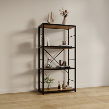 Dfw Bookshelves And Bookcases,29.52Inch Wide Shelf 4 Tier Ladder Shelf 110Lbs Shelf Vintage Industrial Style Bookcase For Bedroom Living Room Home, Vintage Brown 4 Black Vintage Brown Ladder Primary