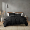 Ruched Fur Down Alternative Comforter Set Queen Black Polyester