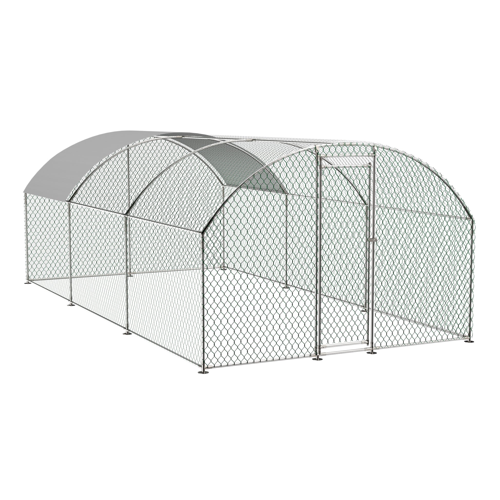 Large Chicken Coop Metal Chicken Run With Waterproof And Anti Uv Cover, Dome Shaped Walk In Fence Cage Hen House For Outdoor And Yard Farm Use, 1" Tube Diameter, 9.84' X 19.68' X 6.56' White Aluminum