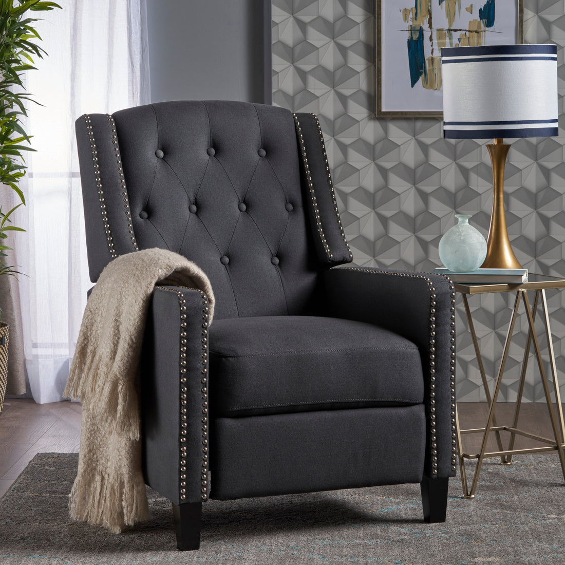 Classic Dark Grey Fabric Push Back Chair Dark Gray Fabric