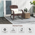 Outsunny Outdoor Wicker Adirondack Rocking Chair, Patio Rattan Rocker Chair With High Back, Seat Cushion, And Pillow For Garden, Porch, Balcony, Cream White White Rattan
