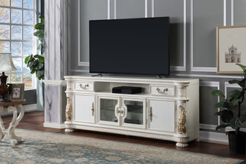 Vendome Tv Stand, Antique Pearl Finish Lv01521 White 80 89 Inches Wood