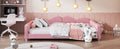 Full Size Upholstered Daybed, Sherpa Fabric Sofabed With Cloud Shaped Backrest, No Box Spring Needed, Pink Full Pink Wood Fabric