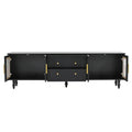 Retro Design Tv Stand With Fluted Glass Doors For Tvs Up To 78'', Practical Media Console With 2 Drawers And Cabinets, Elegant Entertainment Center For Living Room, Black Black Primary Living Space 70 79 Inches 70 79 Inches Particle Board
