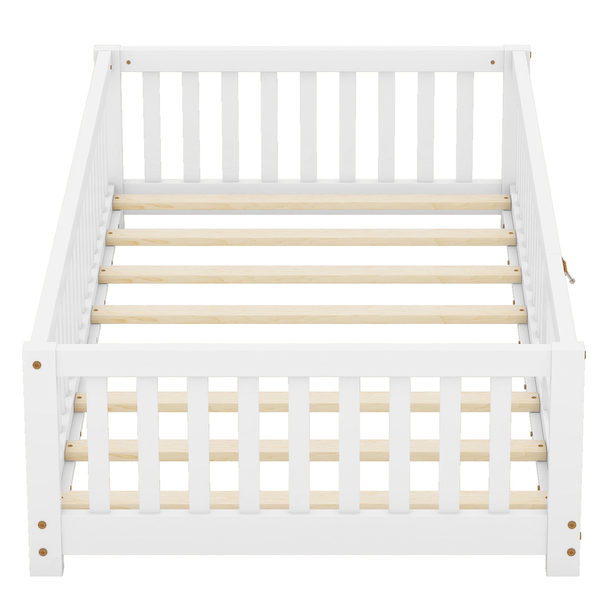 Twin Size Bed Floor Bed With Safety Guardrails And Door For Kids, White Old Sku:W158090683 Twin White Pine