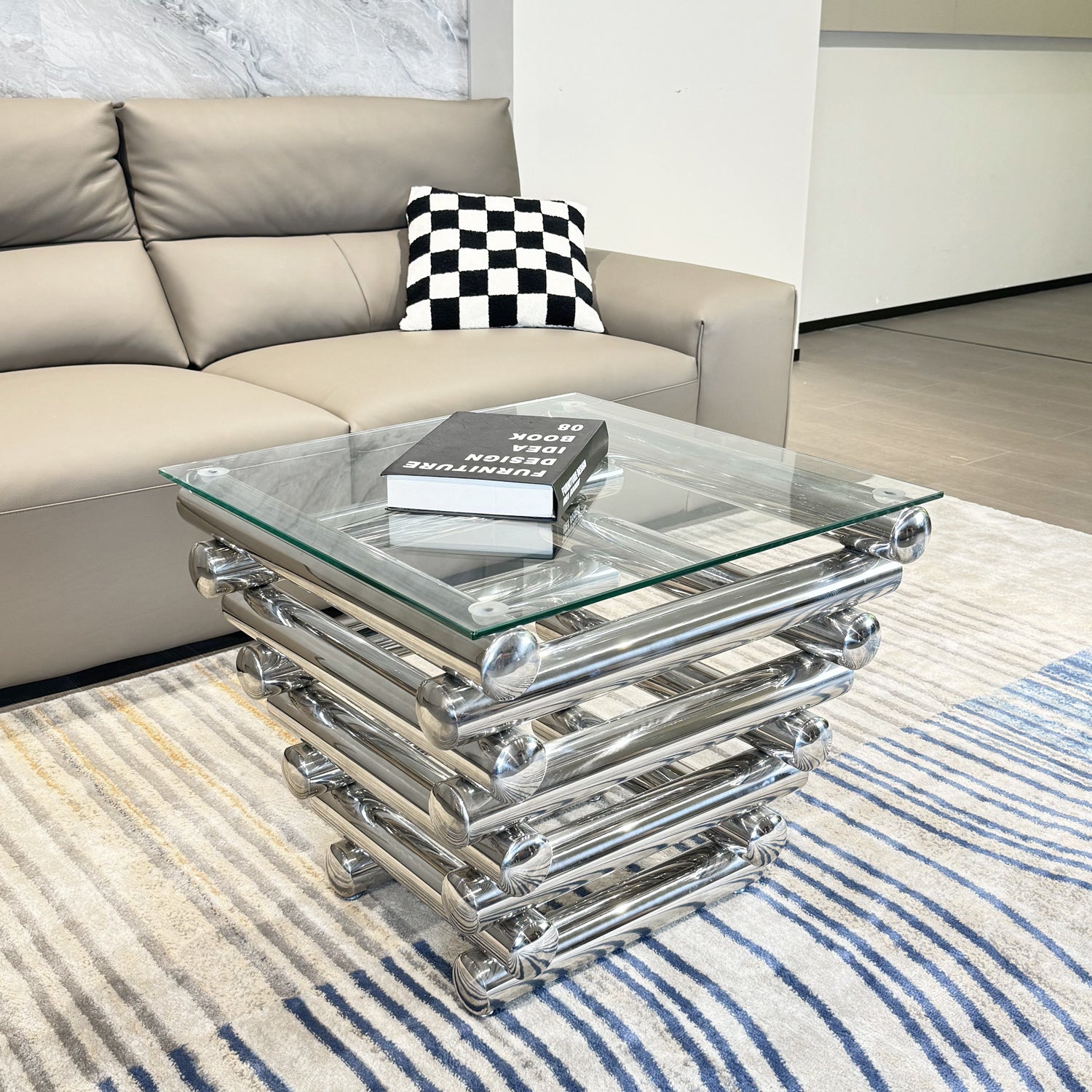 Silver Stainless Steel Clear Tempered Glass Coffee Table For Bed Room, Living Room Clear,Silver Modern Open Storage Rectangular Stainless Steel,Tempered Glass