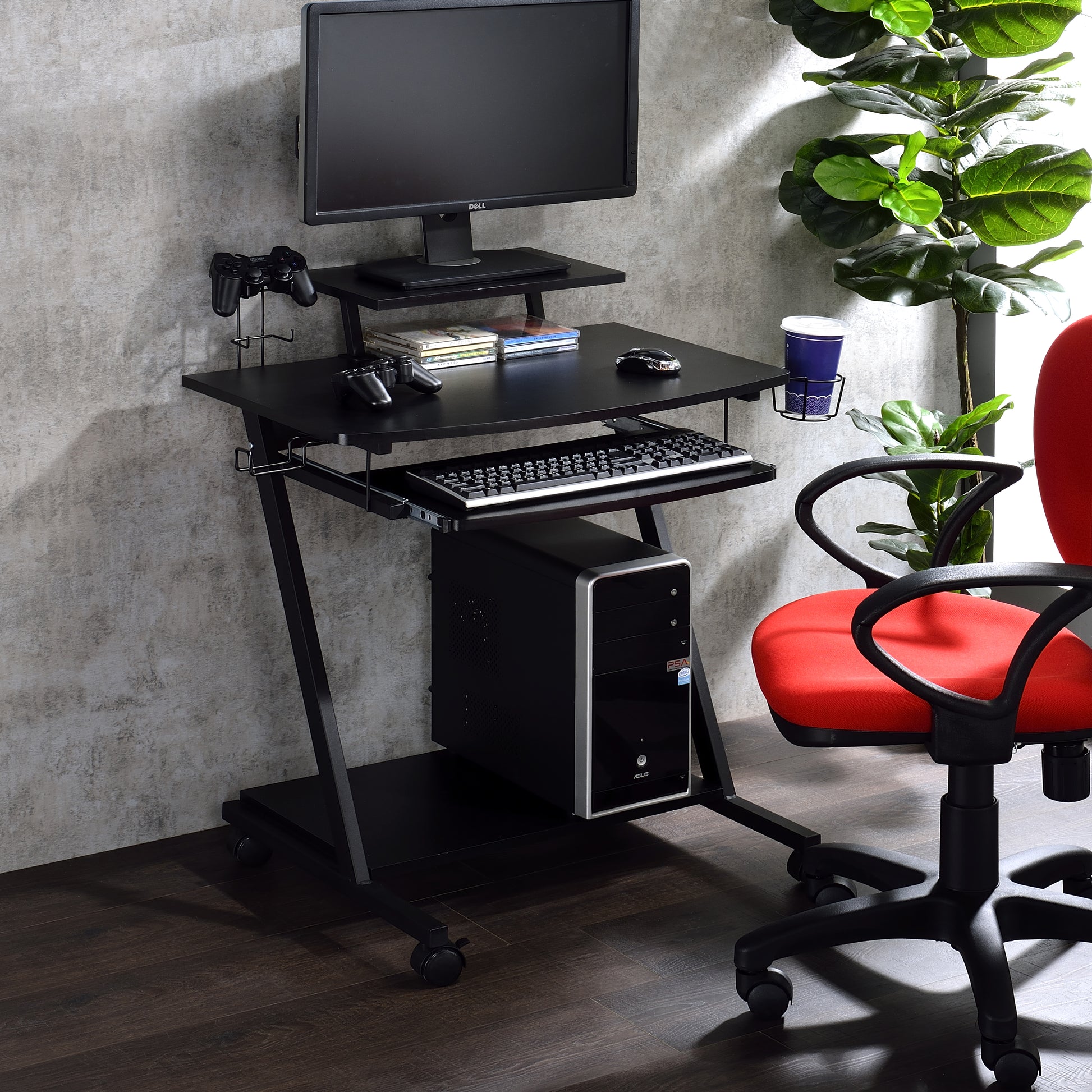 Black Gaming Desk With Keyboard Tray Black Primary Living Space Industrial Particle Board Mdf