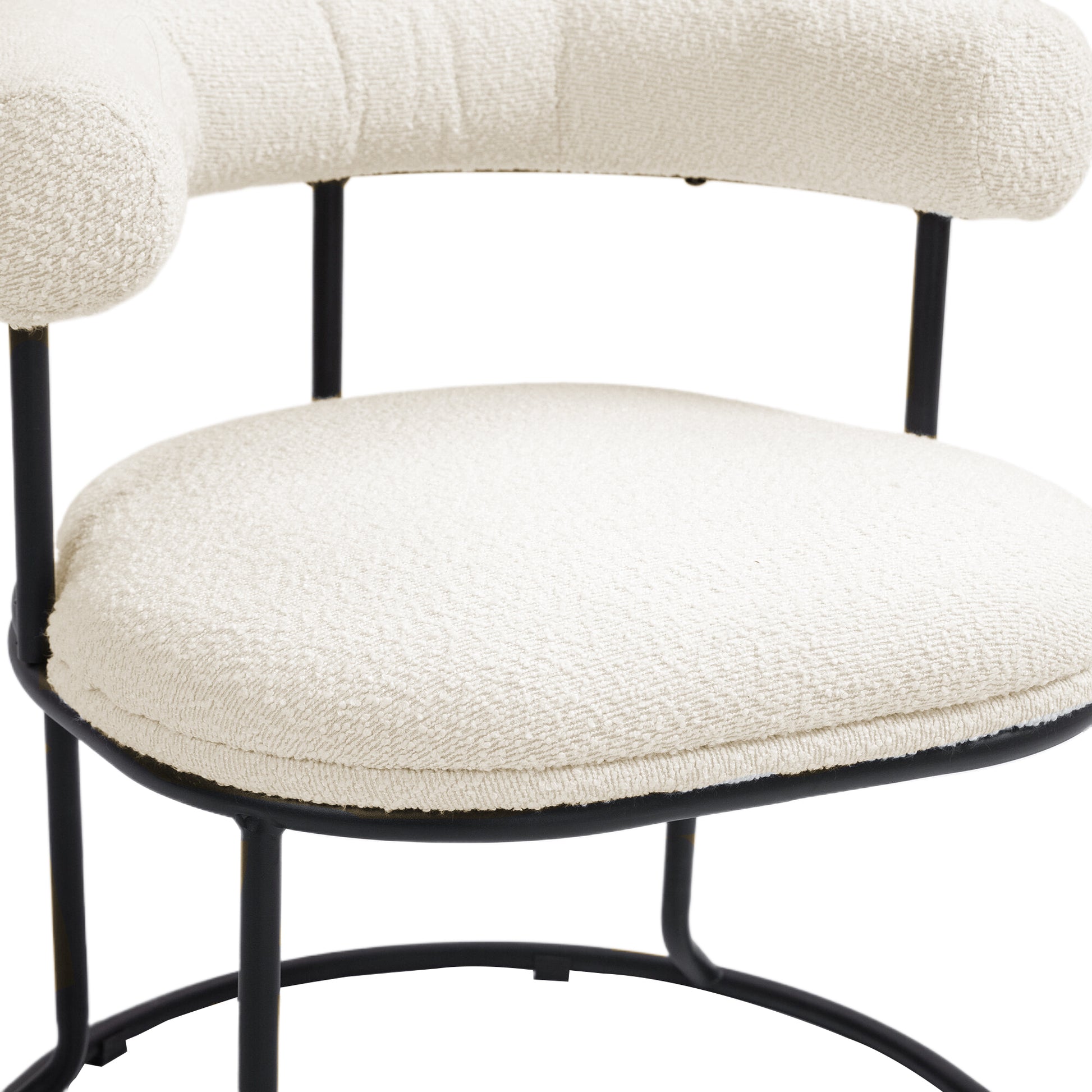 Coolmore Boucle Dining Chairs Set Of 2, Mid Century Modern Curved Backrest Chair, Round Upholstered Kitchen Chairs Beige Boucle Beige Foam Mdf Metal