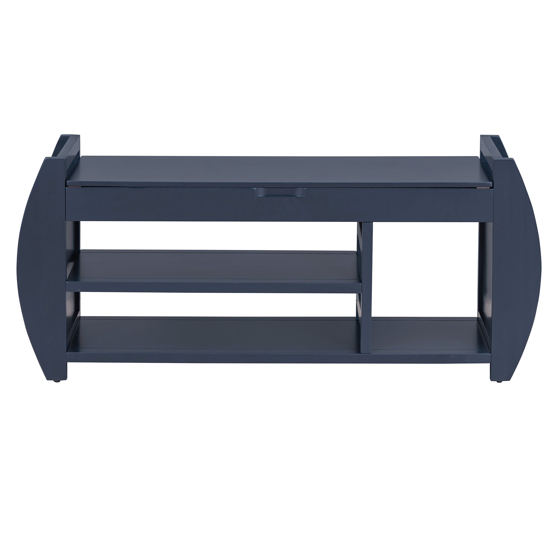 Retro Multifunctional Storage Bench With Cushion And Curved Side Panel For Entrance And Living Room Antique Navy Antique Navy Mdf