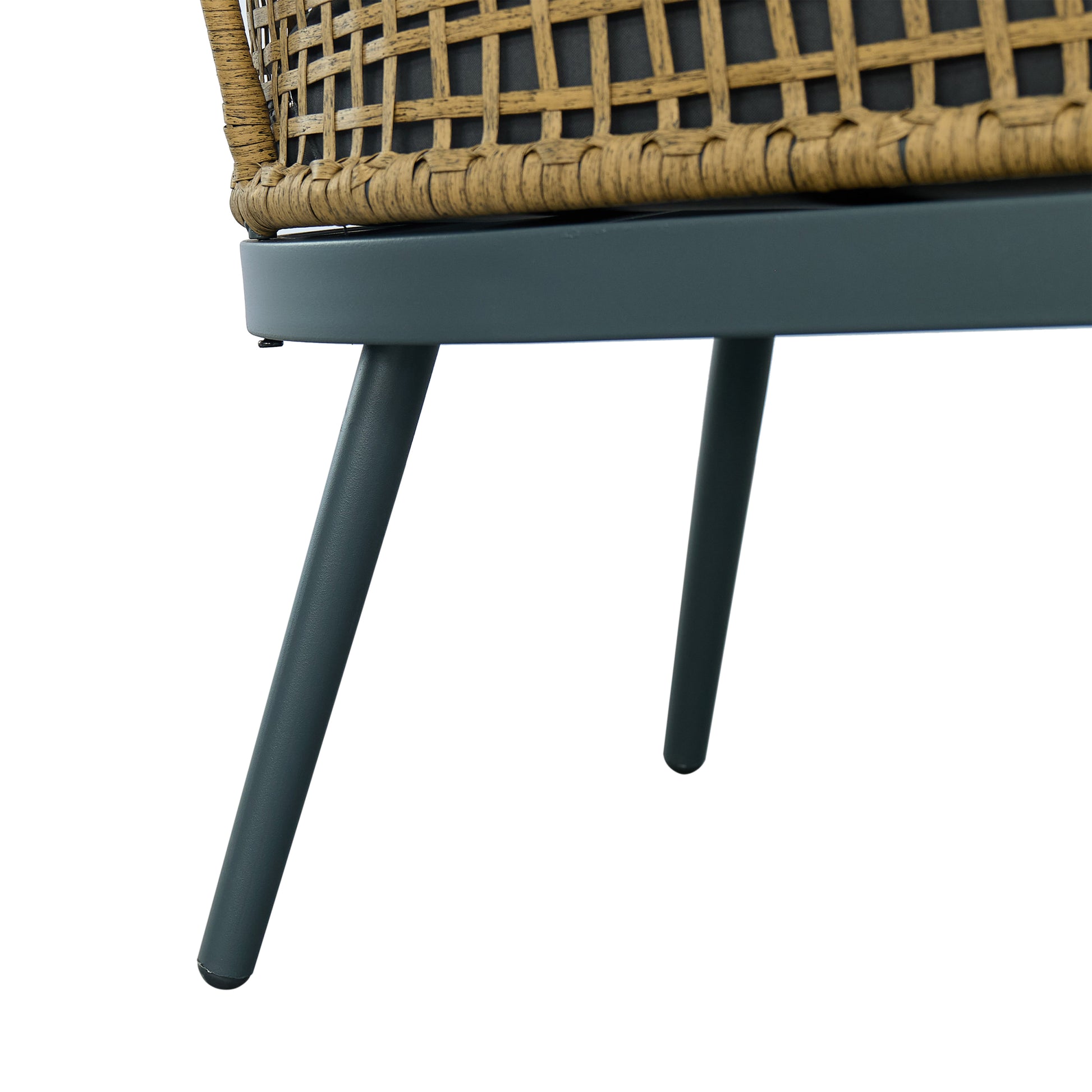 Outdoor Wicker Chairs And Table Bistro Conversation Furniture Set, 3 Pieces For Porch, Balcony, Deck, Patio, Backyard, Natural Color Gray Aluminum