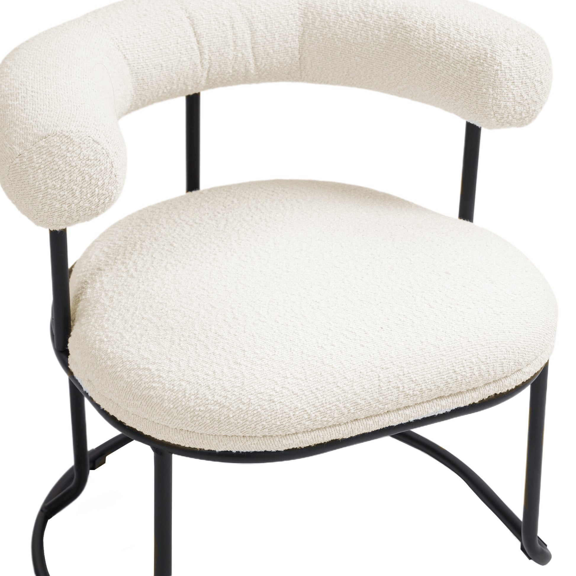 Coolmore Boucle Dining Chairs Set Of 2, Mid Century Modern Curved Backrest Chair, Round Upholstered Kitchen Chairs Beige Boucle Beige Foam Mdf Metal