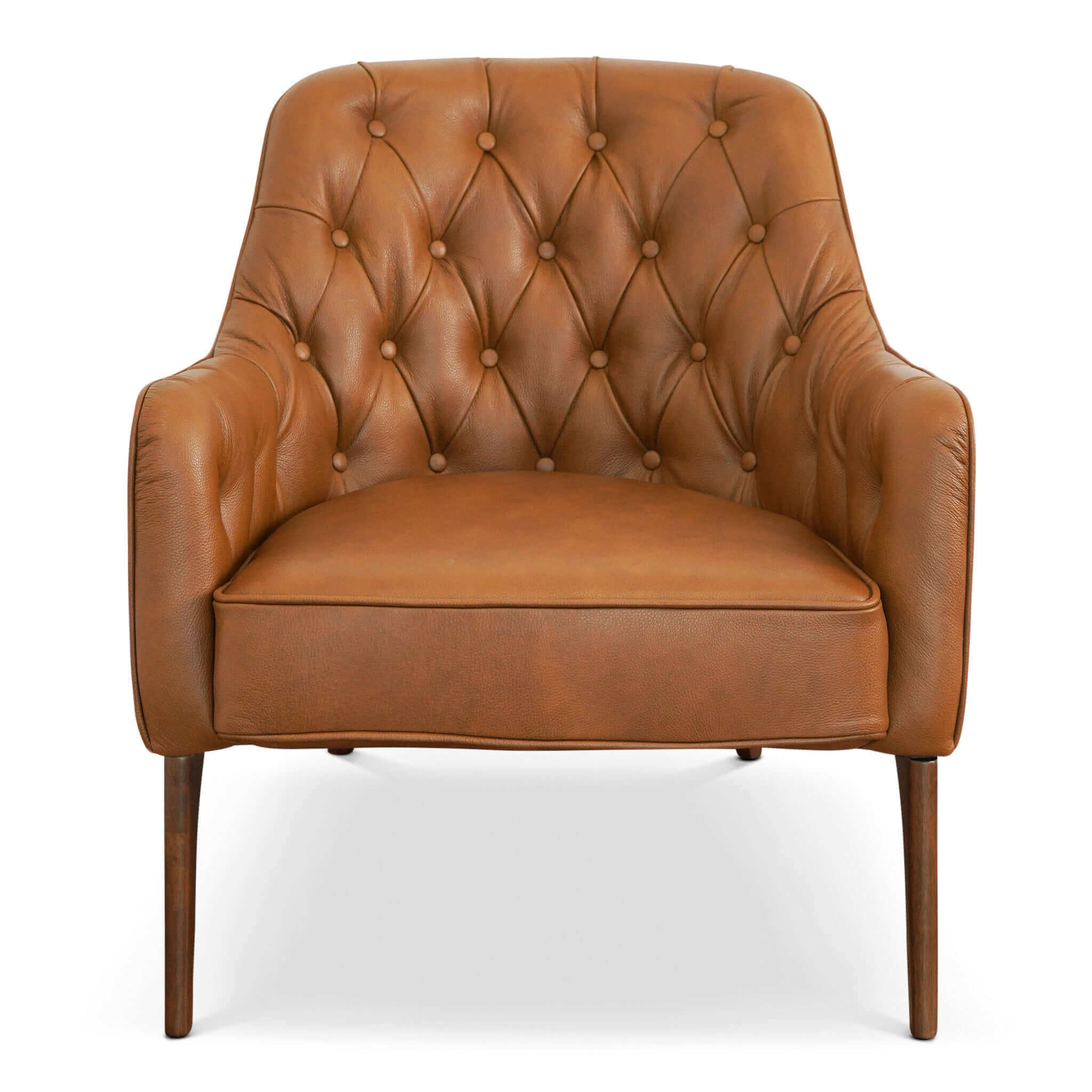 Joshua Tufted Tan Leather Lounge Chair Natural,Tan Brown Foam Genuine Leather,Solid Wood