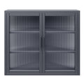 Retro Style Haze Double Glass Door Wall Cabinet With Detachable Shelves For Office, Dining Room,Living Room, Kitchen And Bathroom Grey Color Gray Tempered Glass Sheet Metal Plastic