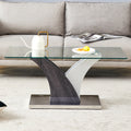 Rectangular Coffee Table.Tempered Glass Countertop, And Artistic Mdf Legs,Perfect For Hosting Dinners, Conferences, Home, And Office Decorations.White And Gray,Dining Table,Tea Table.Coffee Table.