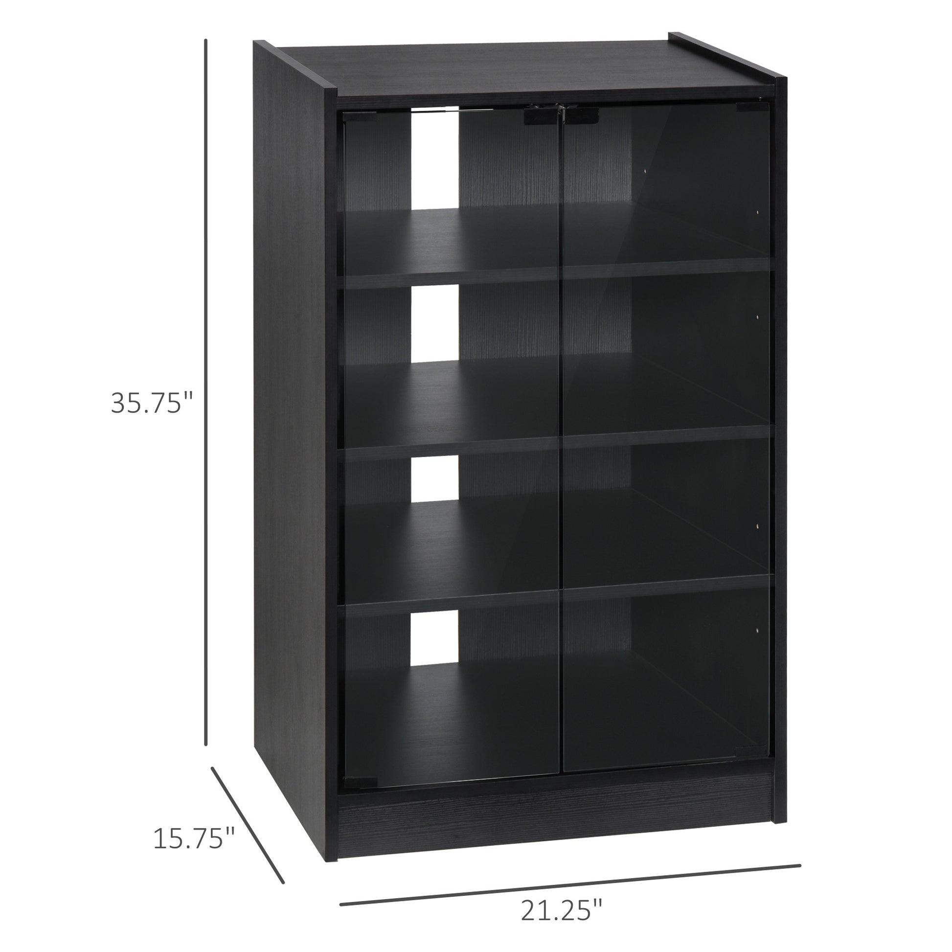 Homcom 5 Tier Media Stand Cabinet With 3 Level Adjustable Shelves, Tempered Glass Doors, And Cable Management, Distressed Black Distressed Black Particle Board