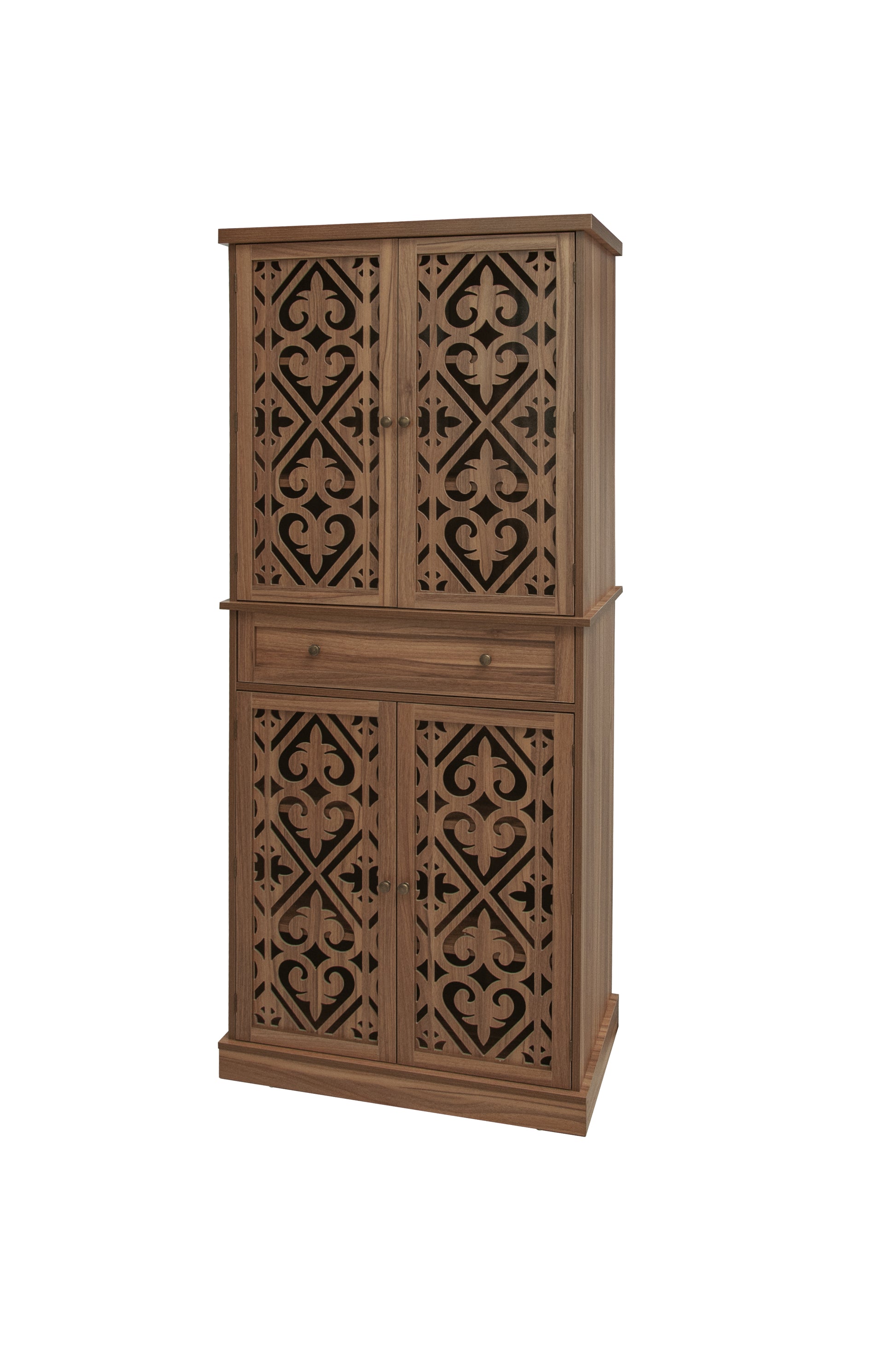 4 Door Cabinet With 1 Drawer, With 4 Adjustable Inner Shelves, Storage Cabinet Walnut Mdf