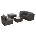 Patio Furniture, Outdoor Furniture, Seasonal Pe Wicker Furniture, 5 Set Wicker Furniture With Tempered Glass Coffee Table Brown Seats 4 Pe Rattan Iron Waterproof Fabric