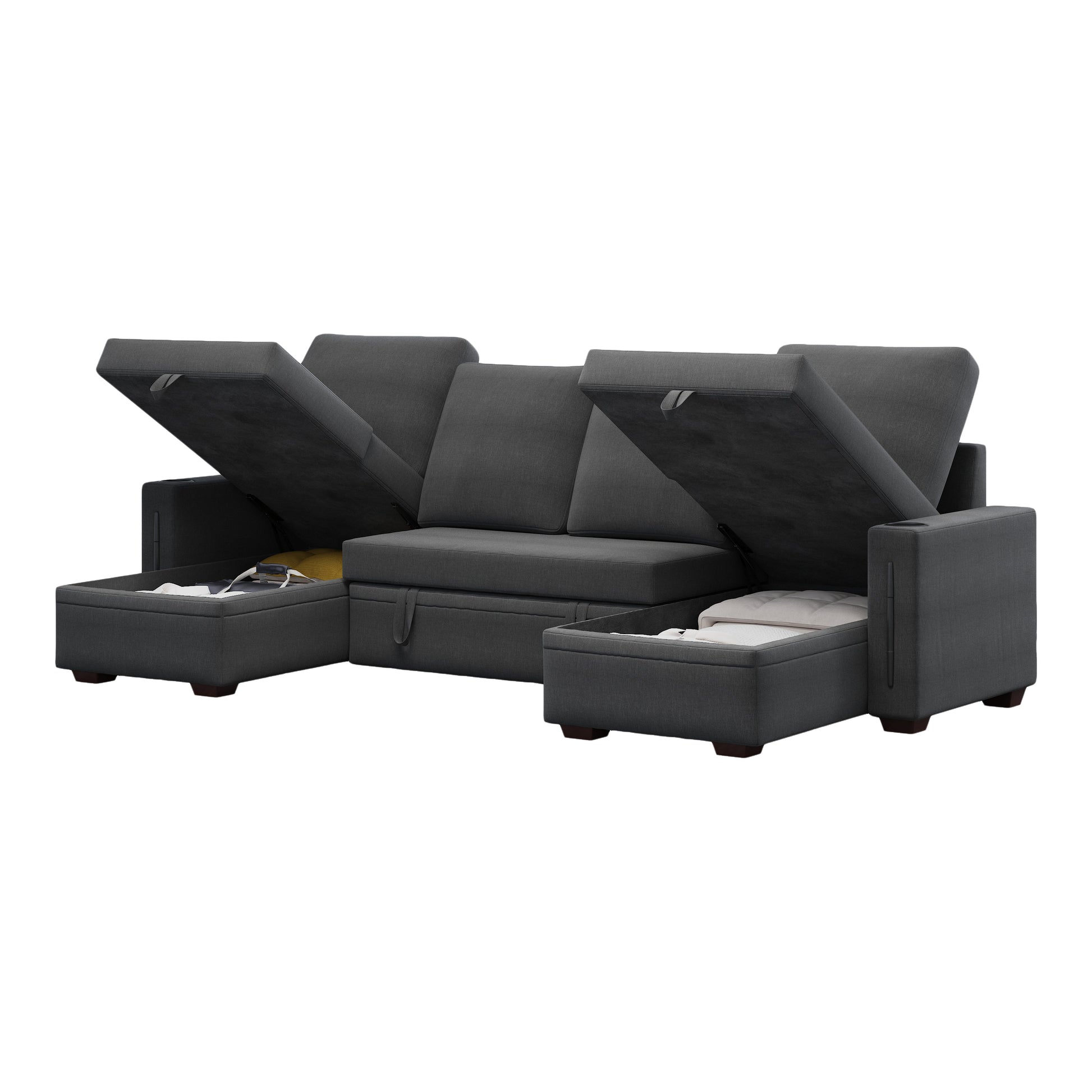 Sectional Sofa With Storage, 96" U Shaped Sectional Couches For Living Room, Comfy Convertible Sectional Sofa Dark Grey Dark Grey Linen Primary Living Space Cushion Back Soft Modern Eucalyptus Square Arms Foam Linen 4 Seat