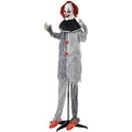 Homcom 6' Life Size Outdoor Halloween Decoration, Animatronic Circus Clown, Sound And Motion Activated Animated Prop With Light Up Eyes, Talking And Laughter White Polyester