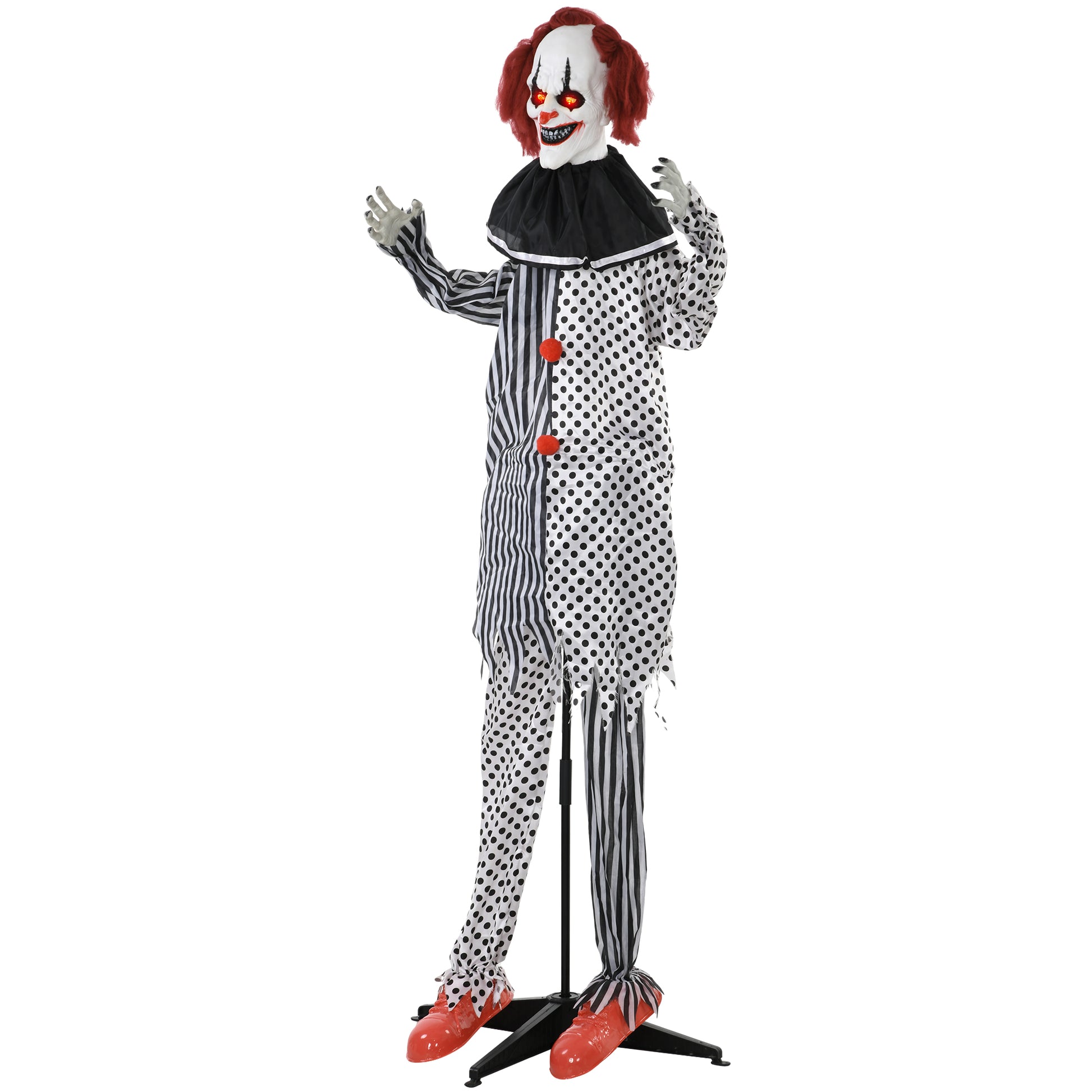 Homcom 6' Life Size Outdoor Halloween Decoration, Animatronic Circus Clown, Sound And Motion Activated Animated Prop With Light Up Eyes, Talking And Laughter White Polyester