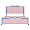 Full Size Upholstered Platform Bed With Curve Shaped And Height Adjustbale Headboard,Led Light Strips,Pink Full Pink Upholstered