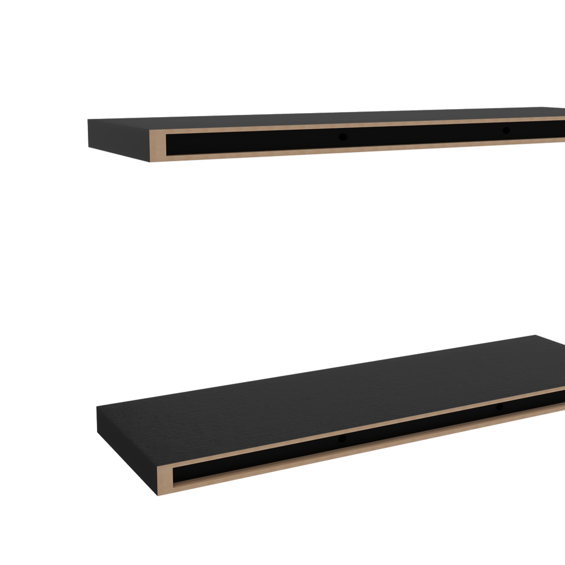 Iva Floating Shelf In Melamine X2, Black Black Horizontal Primary Living Space Contemporary,Minimalist,Modern Wall Mounted Particle Board Melamine